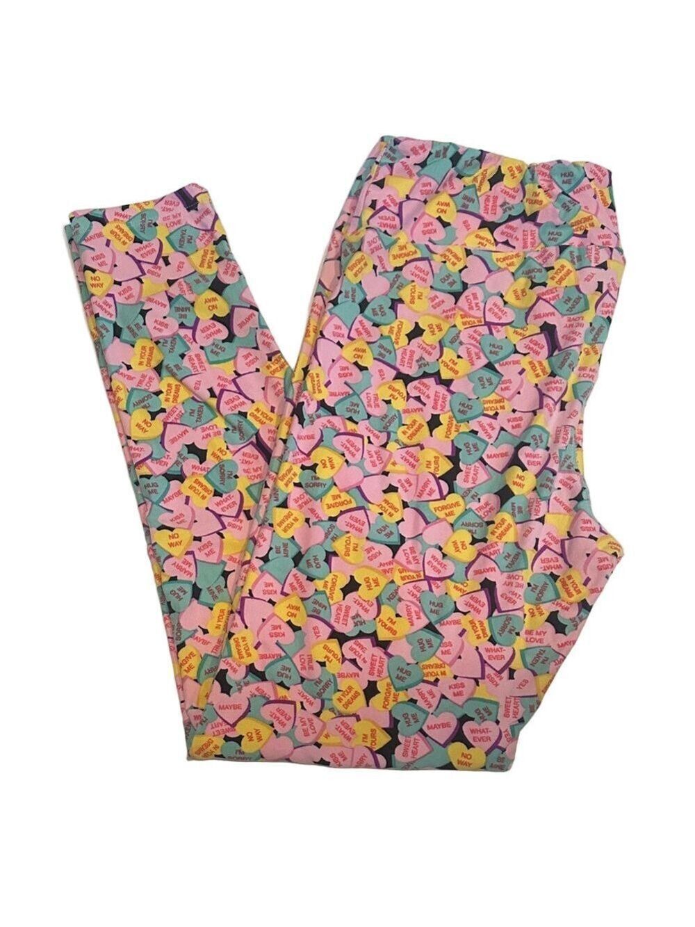 LuLaRoe Tall & Curvy Leggings with Heart Candy Print